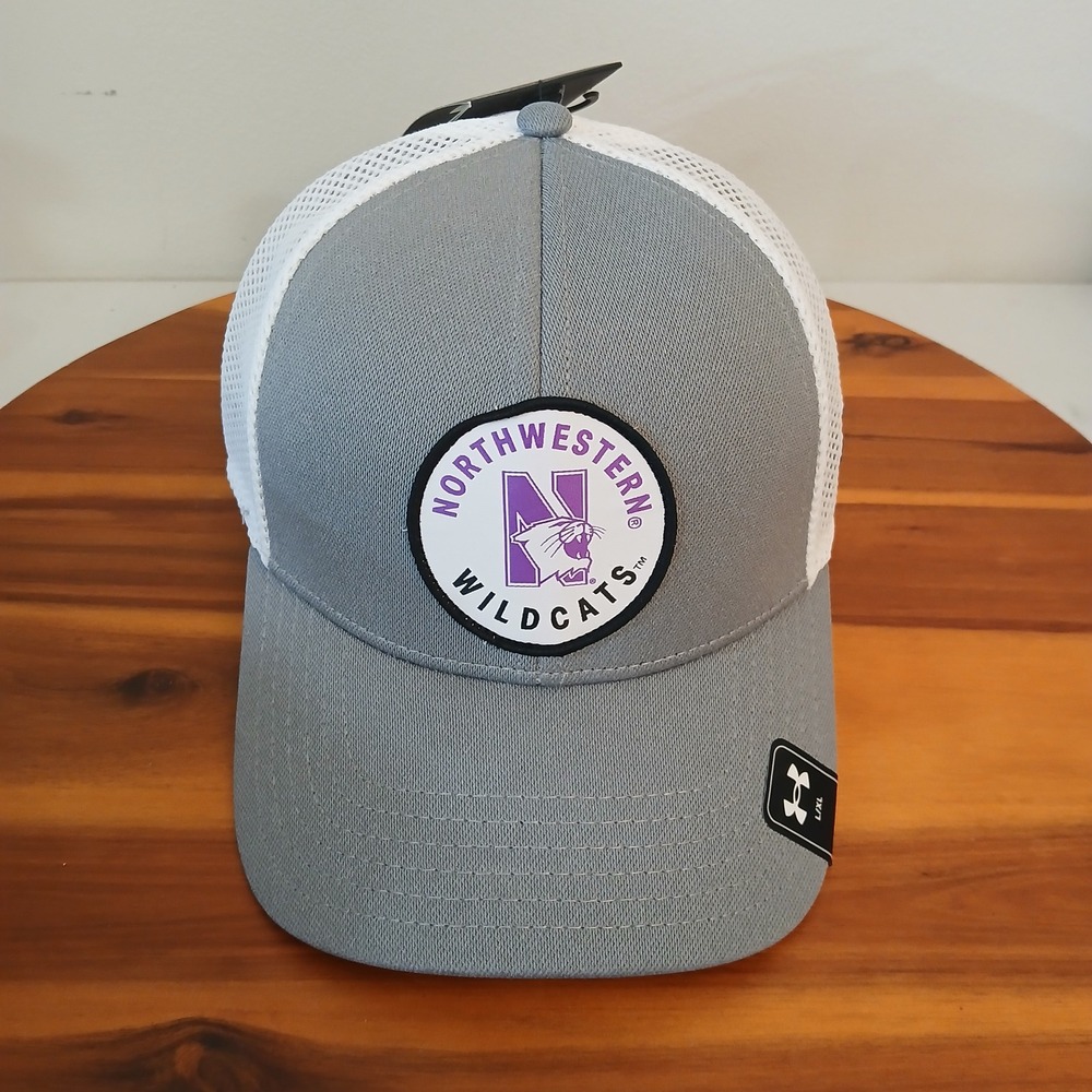 Northwestern Wildcats Hat Cap Mens Fitted L/XL Grey Under Armour‎ Flex Mesh